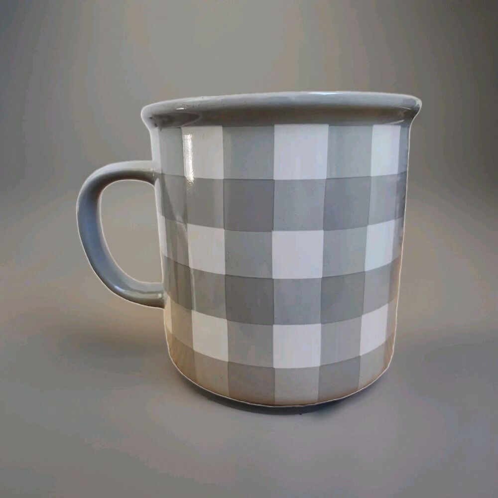 Place & Time Blue Plaid Coffee Mug Cup Tea Time Cozy 16 oz NEW Factory FLAW